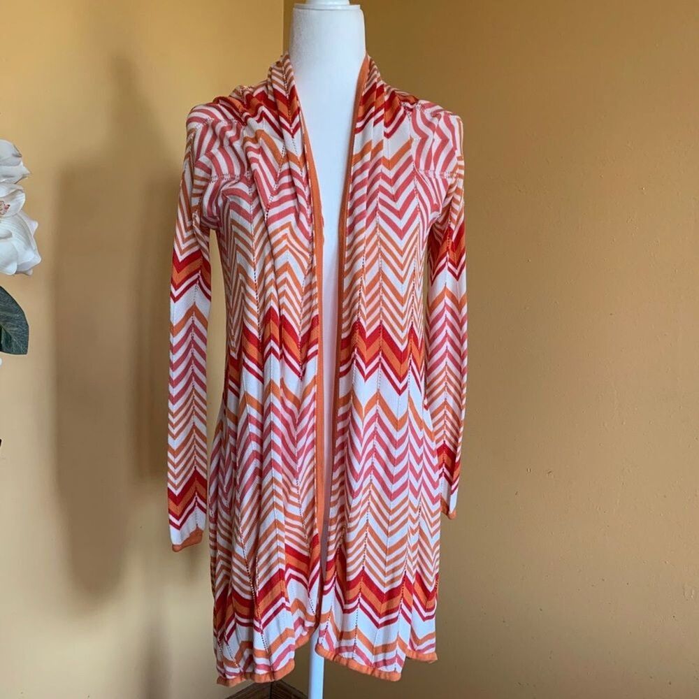 BCBGMaxAzria Cardigan Size M Boho Silk Chevron Multicolor Open Cardigan